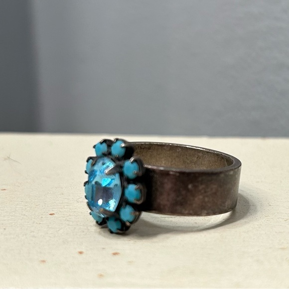 Turquoise Jeweled Rustic Ring - Picture 2 of 3